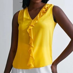 ** SIZE M ** NWOT MOTF Workwear PREMIUM 100% SILK RUFFLE TOP